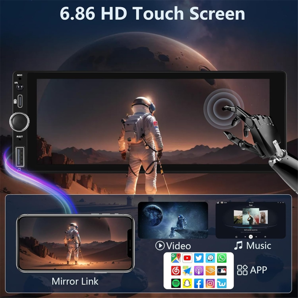6.86 Inch Wireless Carplay Car Stereo Single Din Touch Screen Car Radio With Bluetooth Android Auto Usb Aux Rds 4853482229799