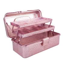 Glitter Pink & Craft Tool Storage Box,3-Layer Stackable Carry Tackle Box Sewing Organizer for Art