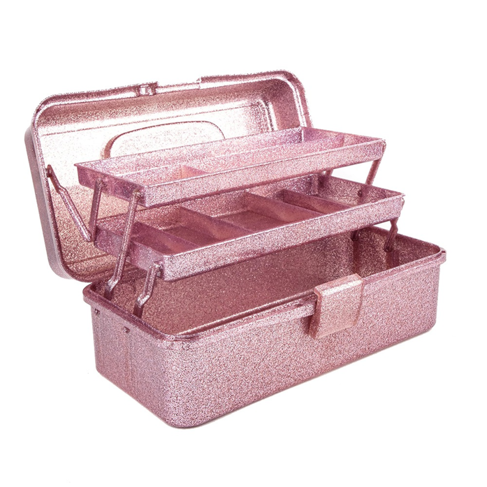 Typecat Glitter & Craft Tool Storage Box,3-Layer Stackable Carry Tackle Box Sewing Organizer For Art Pink