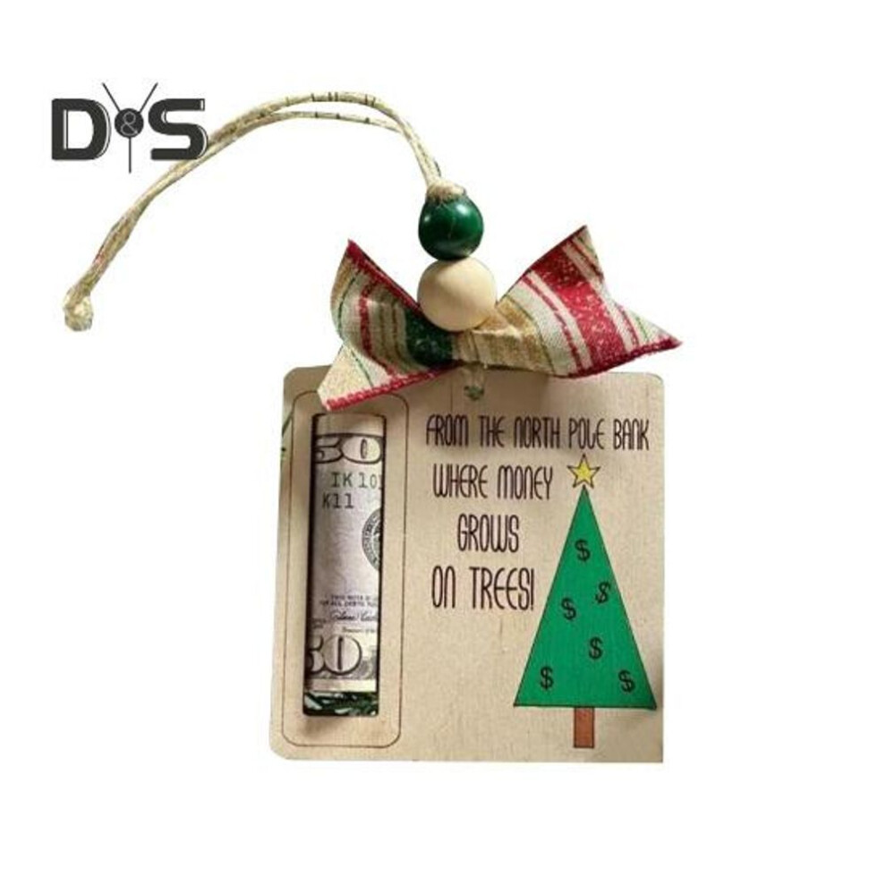 (as the picture, Christmas Tree) Handmade Wooden Money Holder Christmas Tree Reindeer Money Clip Wallet Ornament with Blessing Placing Money Dispenser for Christmas Tree Home