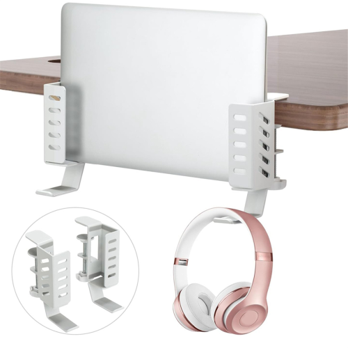 Support vertical pour ordinateur portable, fixation de bureau sans perçage, support de suspension latéral, pince blanche 2