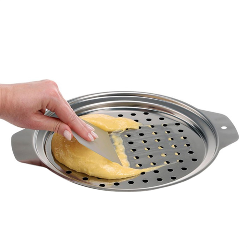 Spaetzlemaker deksel van roestvrij staal met schraper, traditionele Duitse eiernoedelpan, spaghettizeef