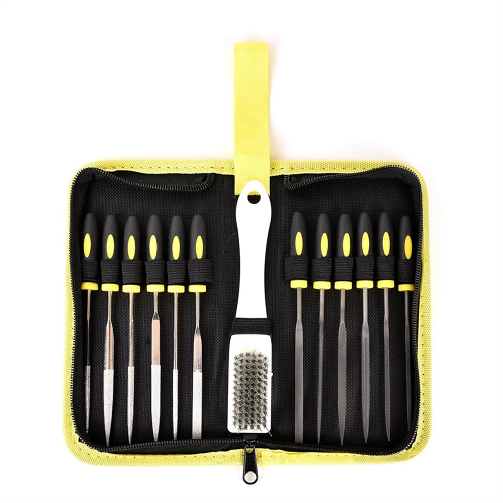 13Pcs Needle Files Set,6 Diamond Files & 6 Steel File Sets And Cleaning Brush & Case With Handle 4853482244907