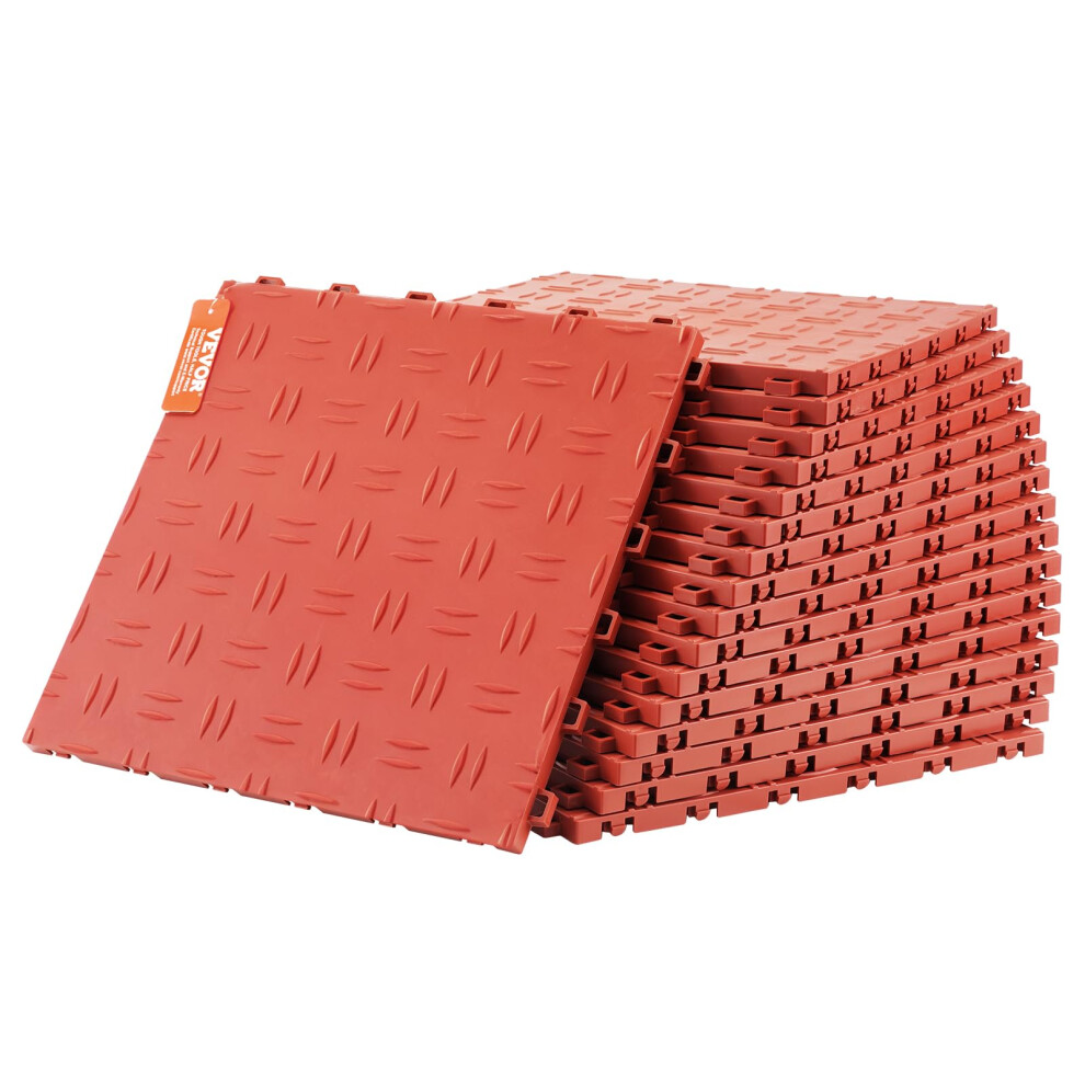 VEVOR Interlocking Floor Covering Tiles  12 x 12 x 0.53 inch  25 Pack  Non-Slip Double-Sided Texture  for Garages  Basements  Repair Shops  Red