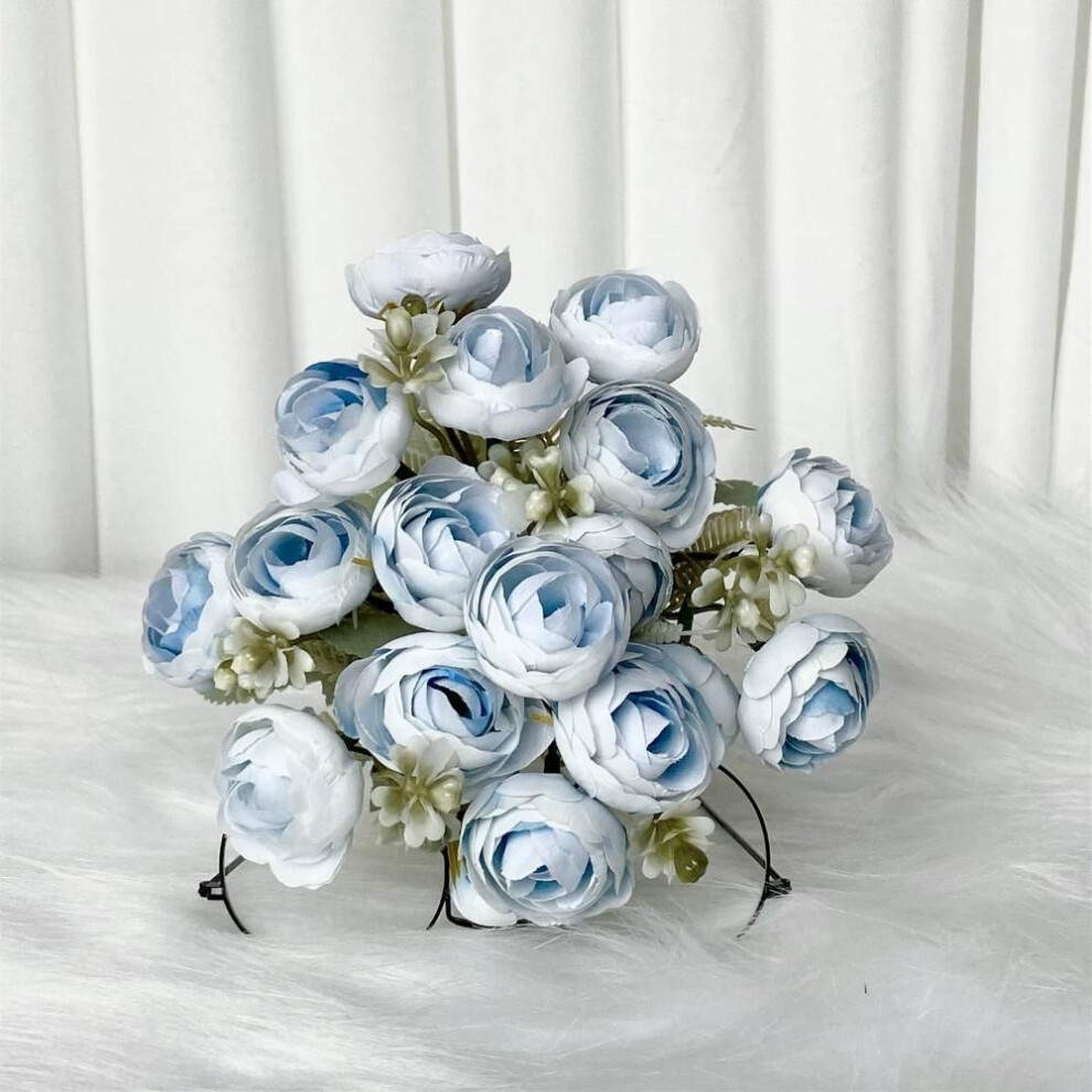 (blue) 2 Pcs Artificial Ranunculus Flowers Faux Silk Mini Ranunculus Fake Wedding Filler Flowers for DIY Bouquets Centerpieces Bridal Shower Decor