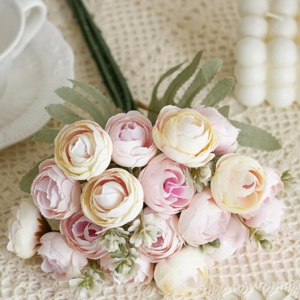 (pink) 2 Pcs Artificial Ranunculus Flowers Faux Silk Mini Ranunculus Fake Wedding Filler Flowers for DIY Bouquets Centerpieces Bridal Shower Decor