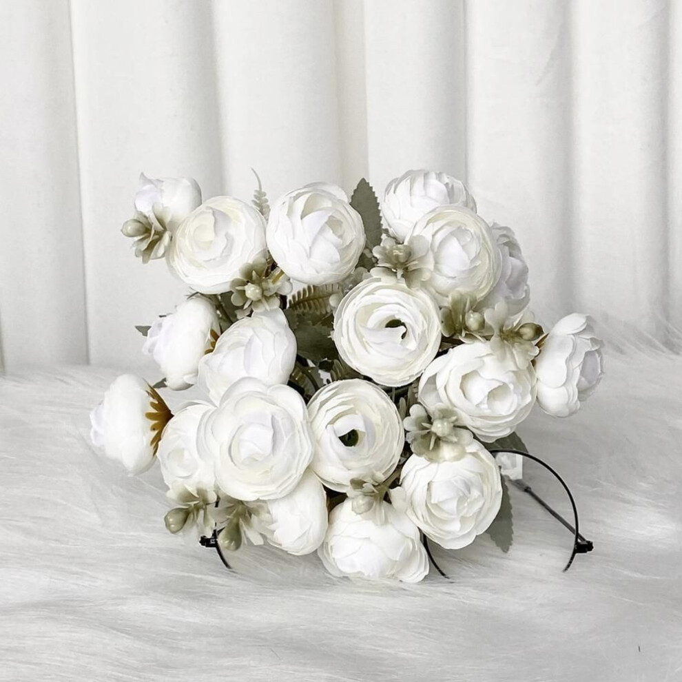 (white) 2 Pcs Artificial Ranunculus Flowers Faux Silk Mini Ranunculus Fake Wedding Filler Flowers for DIY Bouquets Centerpieces Bridal Shower Decor