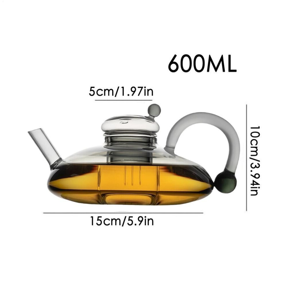 (clear) Glass Tea Kettle 600ml/20oz Heat Resistant Glass Coffee Kettle Multifunctional Loose Leaves Tea Maker Practical Beverage Kettle
