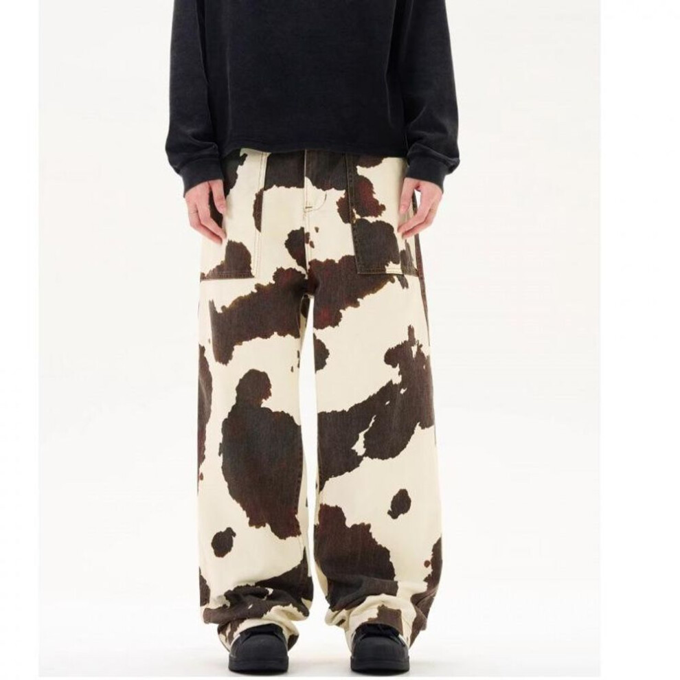 (3XL) 2024 Unisex Retro Cow Print Wide-Leg Trousers - Spring/Autumn Casual Trend