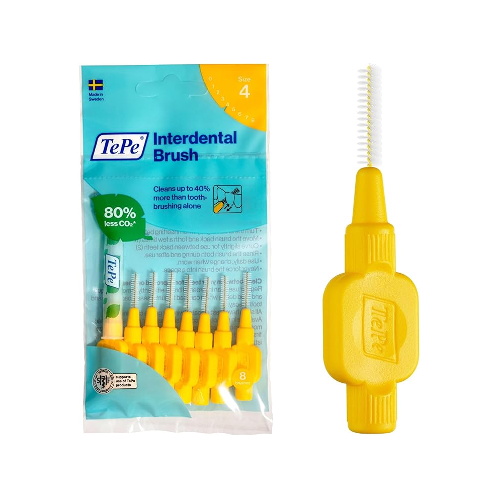 TePe Interdental Brush, Original, Yellow, 0.7mm/ISO 4, 8pcs, efficient
