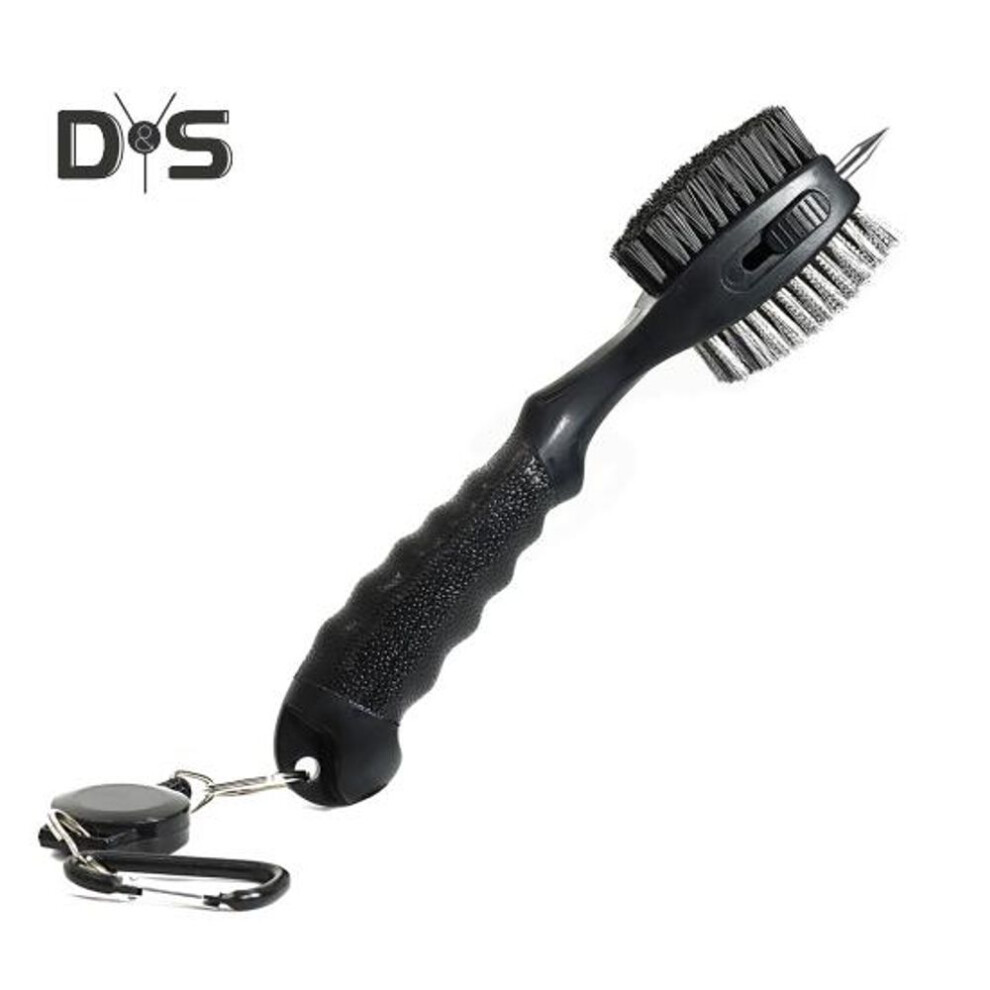 (black) Golf Club Brush Golf Club Cleaning Tool with Retractable Zip-line And Aluminum Carabiner Golf Club Cleaner Accessory