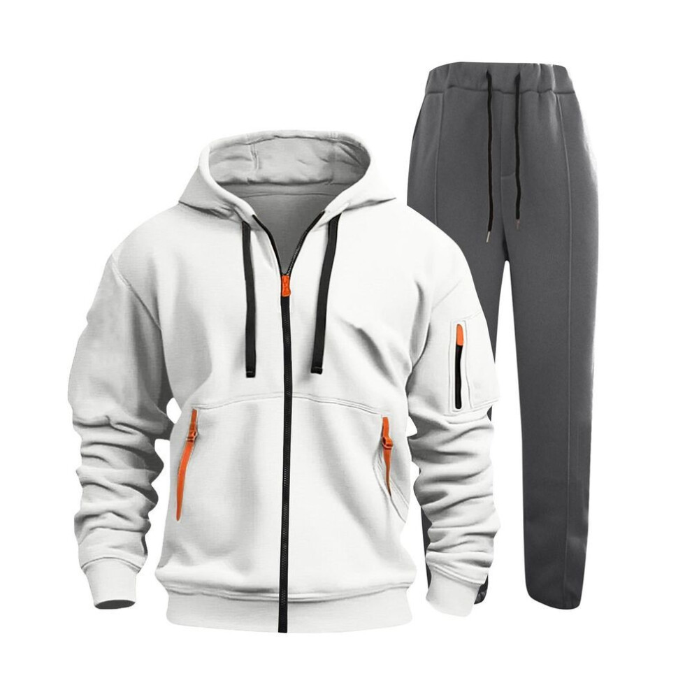 (white, XXL) Men's Solid Color Tracksuit 2-piece Comfortable Hoodie Jogger Sweatpants Yoga Workout Tracksuit Set