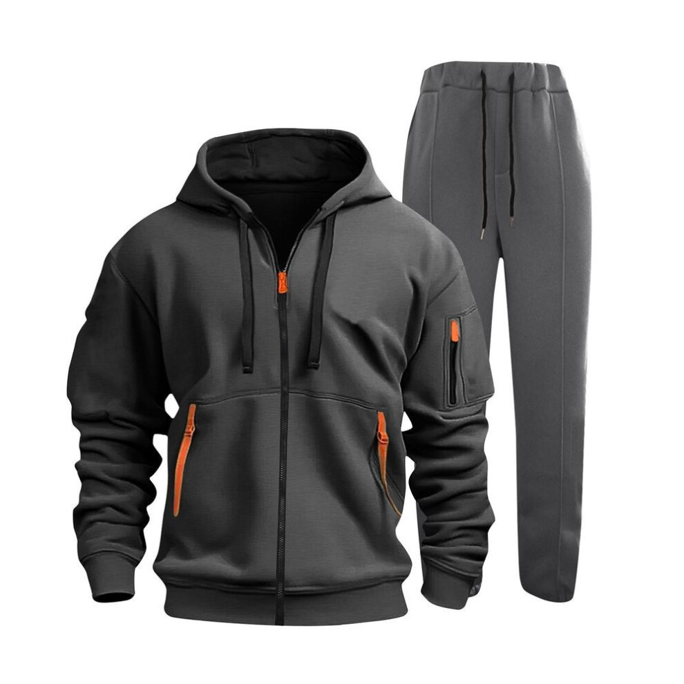 (as the picture, XXXL) Men's Solid Color Tracksuit 2-piece Comfortable Hoodie Jogger Sweatpants Yoga Workout Tracksuit Set