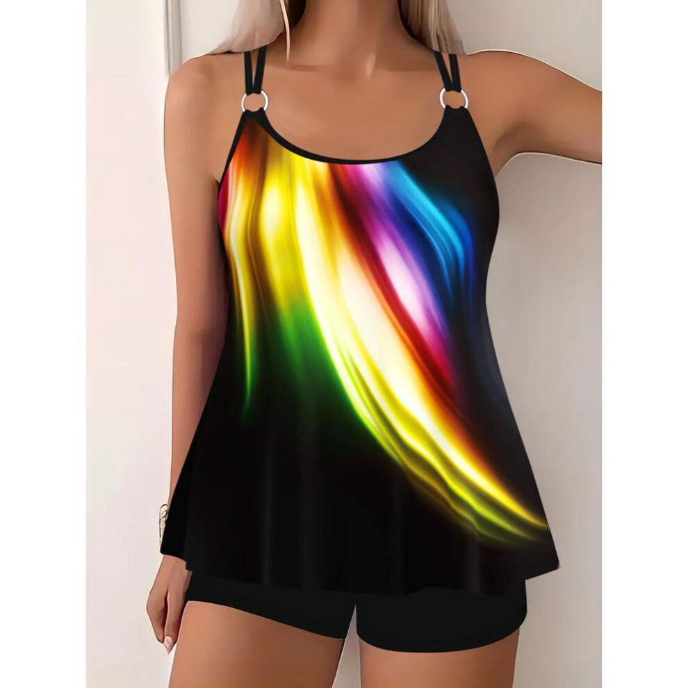 (1XL, black) Women Two Pieces Print Tankini  Sexy Bikini Swimdress Set Swimsuit Swimwear Bathing Suit  Plus Size Beachwear
