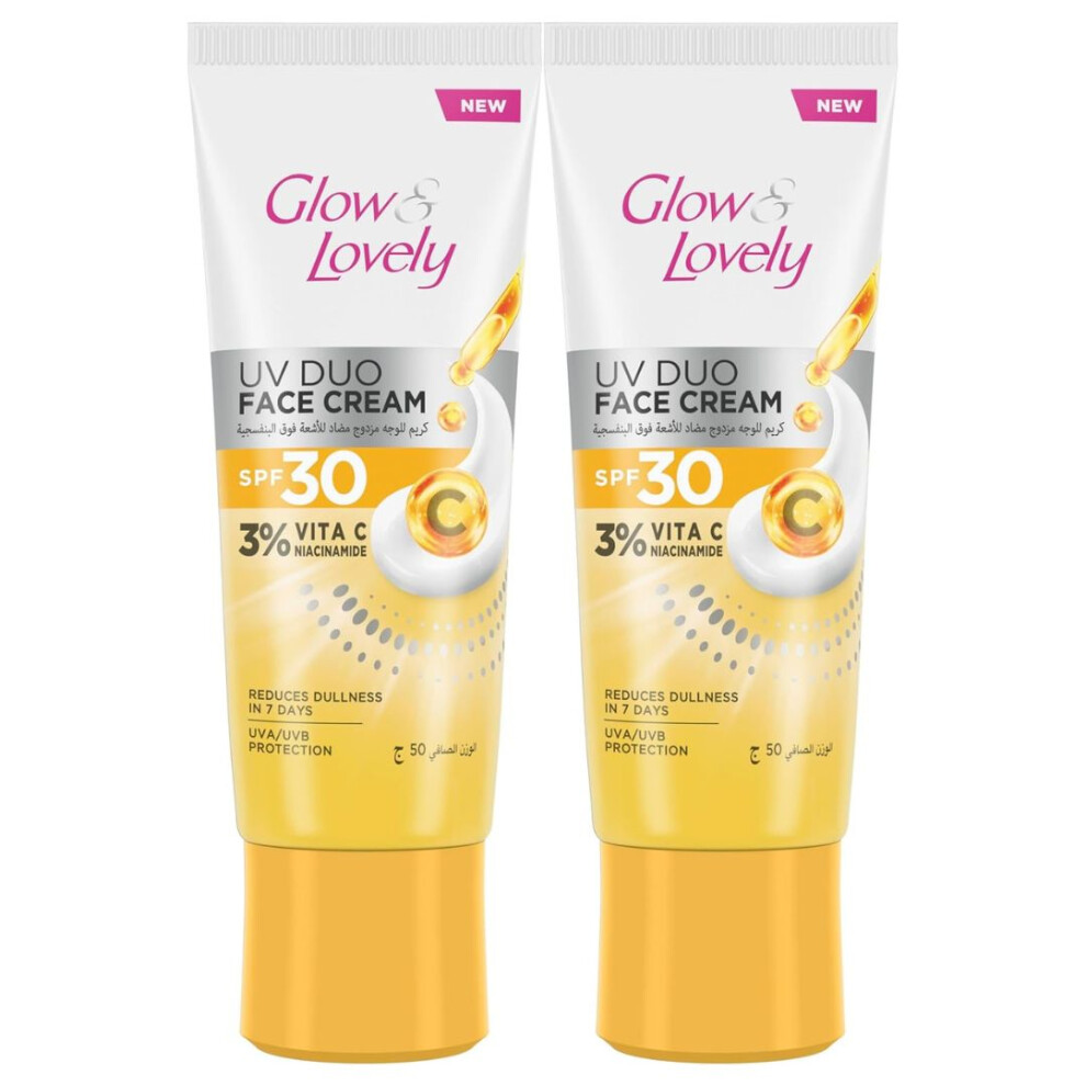 Glow & Lovely UV Duo Face Cream SPF 30 - Vitamin C & Niacinamide 50g x 2 | Reduces Dullness in 7 Days | UVA/UVB Protection | Moisturizer Glowing Skin