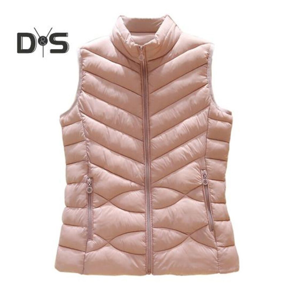 (light pink, 5XL) Women's Padded Vest Autumn Winter Ultra Light Zipper Closure Warm Sleeveless Jacket Slim Fit Windproof Stand-up Collar Waistcoat For Home Work