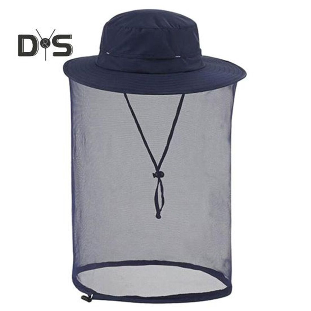 (navy blue) Mosquito Head Net Hat for Men Women Wide Brim Sun Protection Boonie Hats with Veil Mesh Protection from Insect for Fishing Hiking