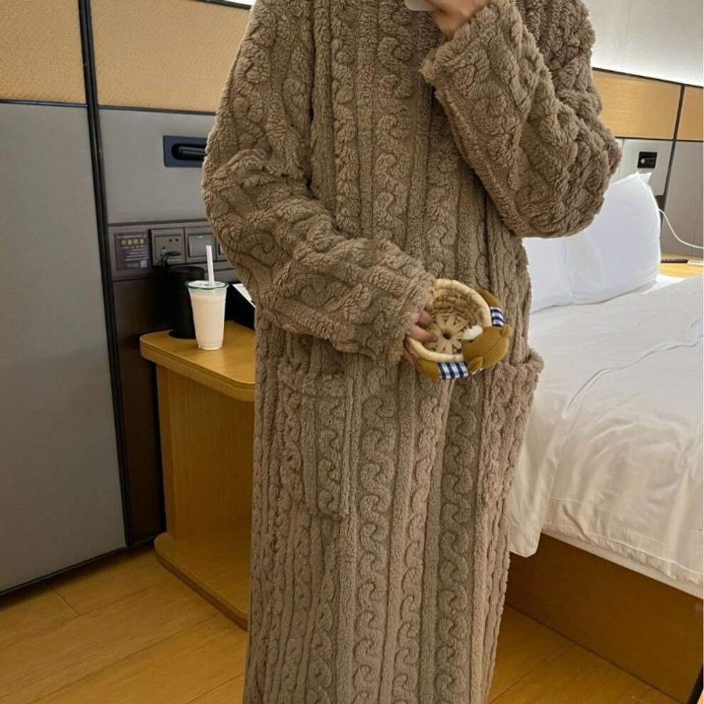 (S, coffee) Bathrobe Women's Bathrobe Coral Padded Thickened Warm Pajamas Dress Winter College Students Homewear Plus Size Women's Clothes C