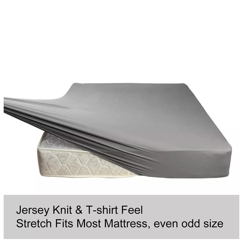(Double: 120 x 200 cm, Grey) Xtra Deep 30CM Fitted Sheets Hotel Quality Pure Cotton Fitted Bed Sheet