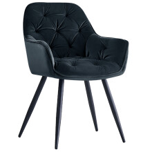 (BLACK) Single Dining Chairs Velvet Padded Seat Metal Leg
