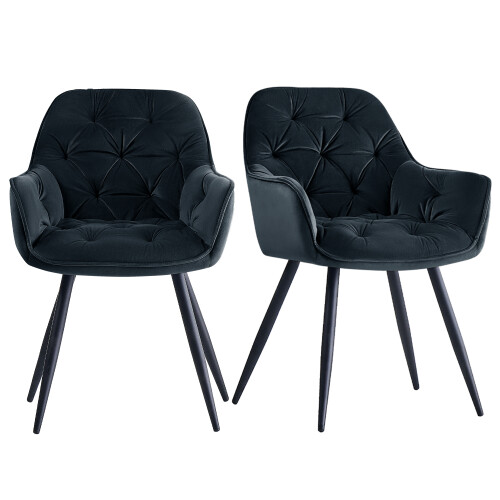 AINPECCA Set of 2 Dining Chairs Velvet Padded Home Black