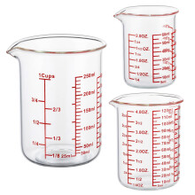 Ackers BORO3.3 High Borosilicate Glass Measuring Cup Set-V-Shaped Spout Includes 60ml(2OZ) 120ml(4OZ) and 250ml(8OZ) Glass Measuring Beaker for Kitc