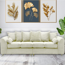 (Scatter Back, Cream) Milo Jumbo Cord 4 Seater 2 Corner Jumbo Cord Sofa