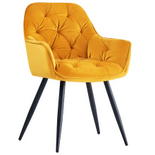 Set of 1 Dining Chair Velvet Padded Seat Yellow
