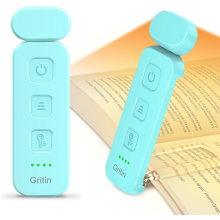 Gritin Book Light Rechargeable, Reading Light Lamp Clip on Books, Eye Caring 3 Colors, 5 Brightness & Stepless Dimming,
