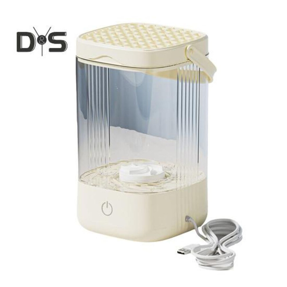 (beige) Electric Makeup Brush Cleaner 7000RPM USB Automatic Cosmetic Brush Cleaning Machine Multifunction Beauty Brush Dryer Holder Container Washing Tools