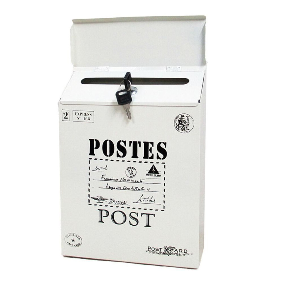 (white) Vintage Wall Mount Mailbox Letter Box Retro Postal Letter Newspaper Box Wall Mounted Post Box Decoration Crafts Farmhouse Post