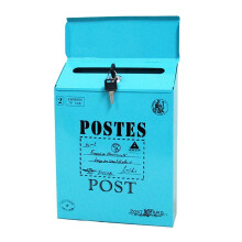 (blue) Vintage Wall Mount Mailbox Letter Box Retro Postal Letter Newspaper Box Wall Mounted Post Box Decoration Crafts Farmhouse Post