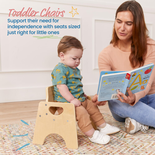 ECR4Kids Στοιβαζόμενο Ξύλινο Κάθισμα για Μωρά, 6in, Έπιπλα Παιδιών, Φυσικό, 2-πακέτο 2