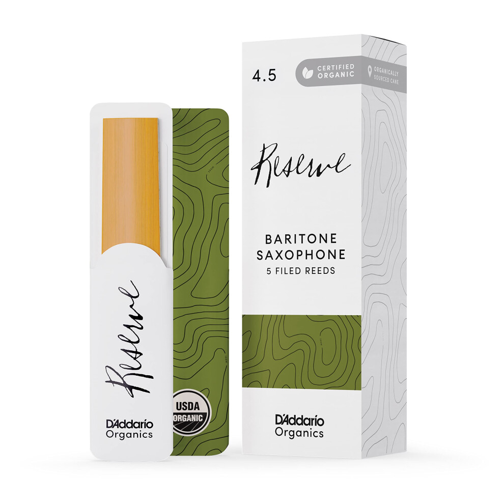 DAddario Organic Reserve Baritone Saxophone Reeds - Sax Reeds - The First Only Organic Reed - 45 Strength 10 Pack