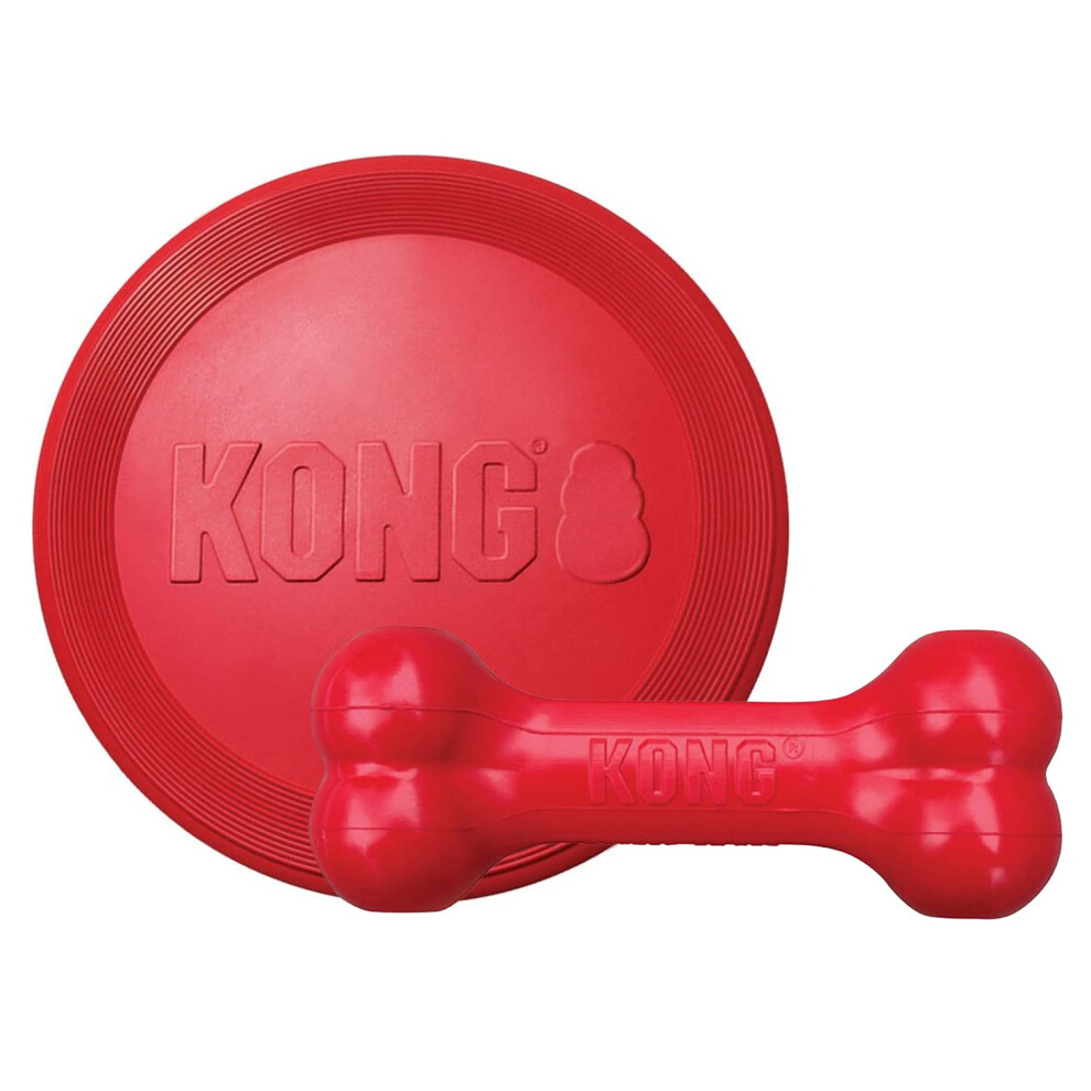 Kong - Goodie Bone And Flyer - Durable Rubber Chew Bone And Flying Disc - For Medium/Large Dogs