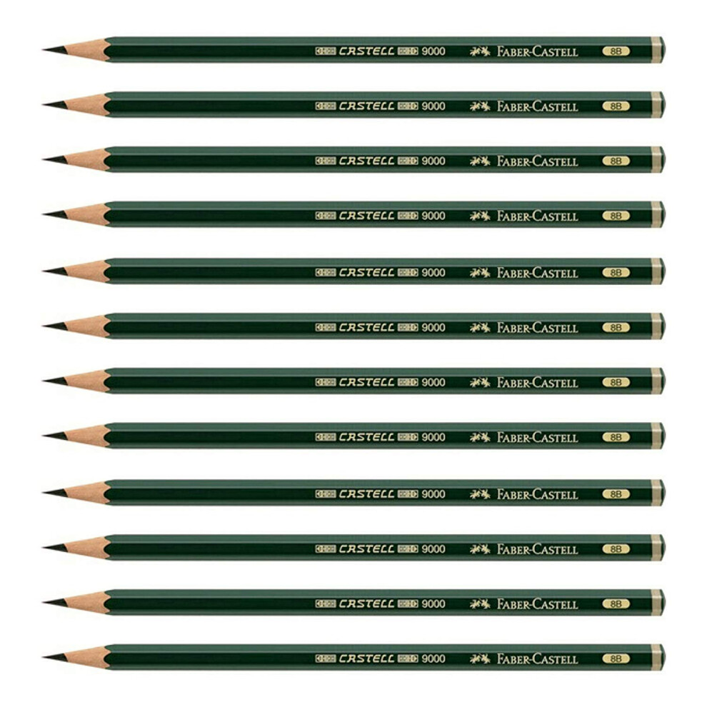 Faber-Castell pencils  Castell 9000 graphite pencils  8B Pre-sharpened Black lead pencils for sketch  shading  drawing  artist - box of 12 (8B)
