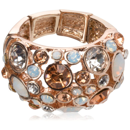 Guess GUESS "Basic" Roze Gouden Domed Multi-Stone Verstelbare Ring, Maat 7-9