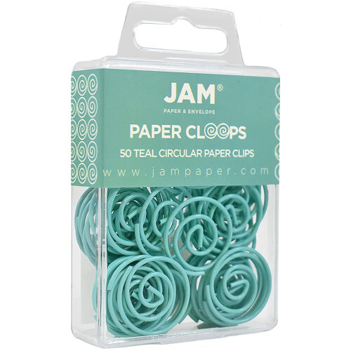 JAM PAPER Circular Paper Clips - Round Paperclips - Teal - 50/Pack 1