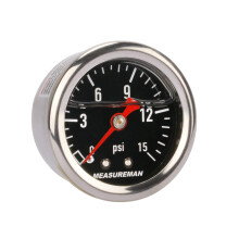 MEASUREMAN 1.5"""" cern cselnk 304 pouzdro z nerezov oceli Kapalinou plnen palivomer 0-15Psi 3-2-3% 1/8"""" NPT stredov zadn mont