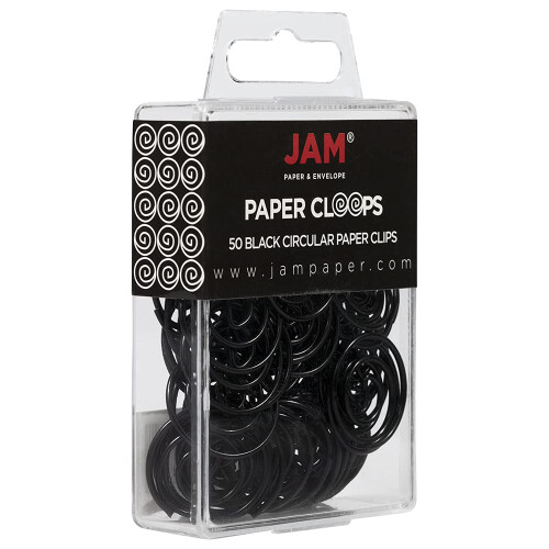 JAM PAPER Circular Paper Clips - Round Paperclips - Black - 50/Pack 1