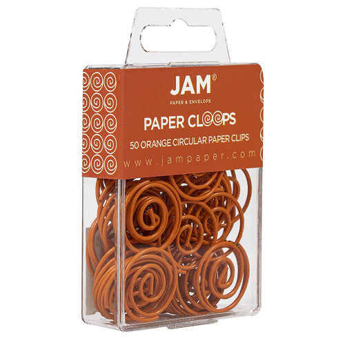 JAM PAPER Circular Paper Clips - Round Paperclips - Orange - 50/Pack 1
