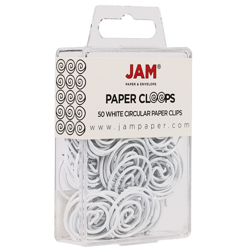JAM PAPER Circular Paper Clips - Round Paperclips - White - 50/Pack 1