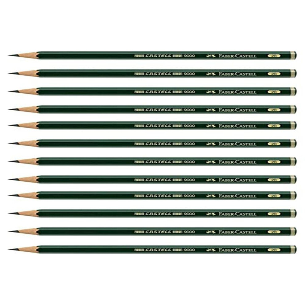 Faber-Castell Pencils  Castell 9000 Graphite art 2B pencils for drawing  sketching - 12 Artist pencils