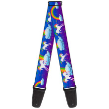 Buckle-Down guitar Strap Unicorns Rainbows Stars Blue Purple 2 Inches Wide