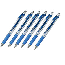 Pentel EnerGel Deluxe RTX sisnvedettv nesteminen geelikyn, 0,7 mm keskilinjainen metallikrki sininen 6 kpl pakkaus