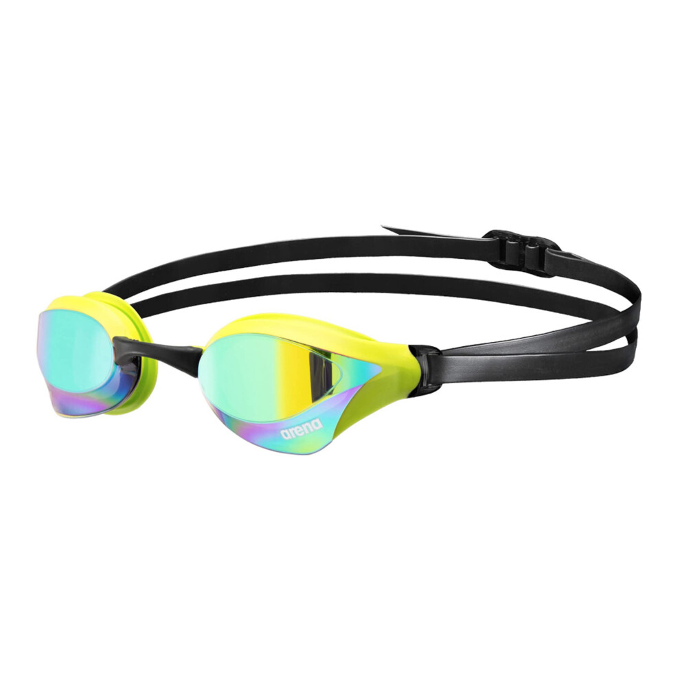 ARENA Unisex Cobra Core Swipe Anti-Fog Racing Swim Goggles for Men and Women Polycarbonate Mirror Lens  Emerald/Cyber Lime