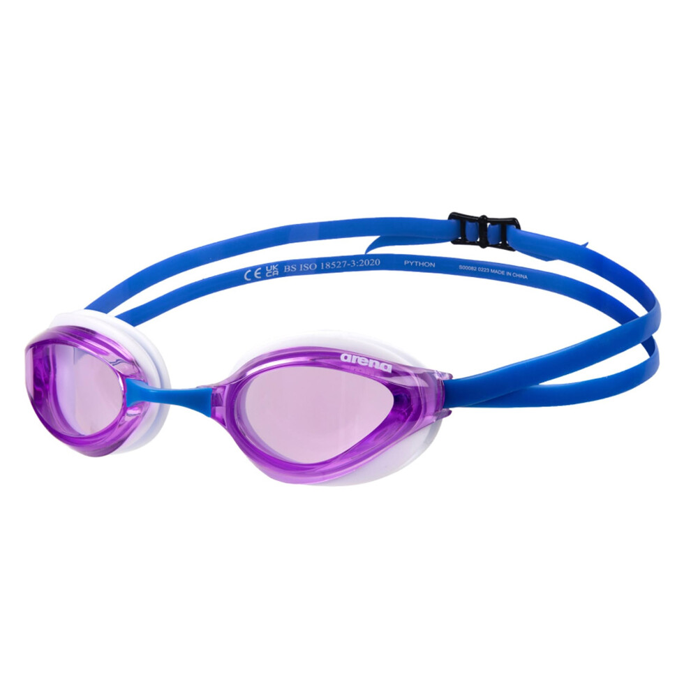 ARENA Unisex Python Racing Swim Goggles for Men and Women Anti-Fog Non-Mirror Lens Max Comfort Dual Strap  Violet/White/Blue