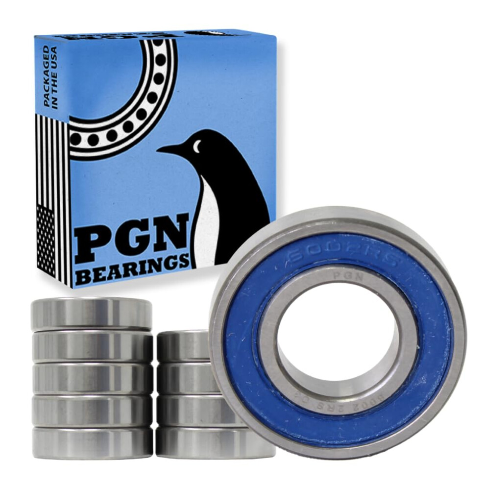 Pgn (10 Pack) 6002-2Rs Bearing - Lubricated Chrome Steel Sealed Ball Bearing - 15X32x9mm Bearings With Rubber Seal & High Rpm Support 671983837909