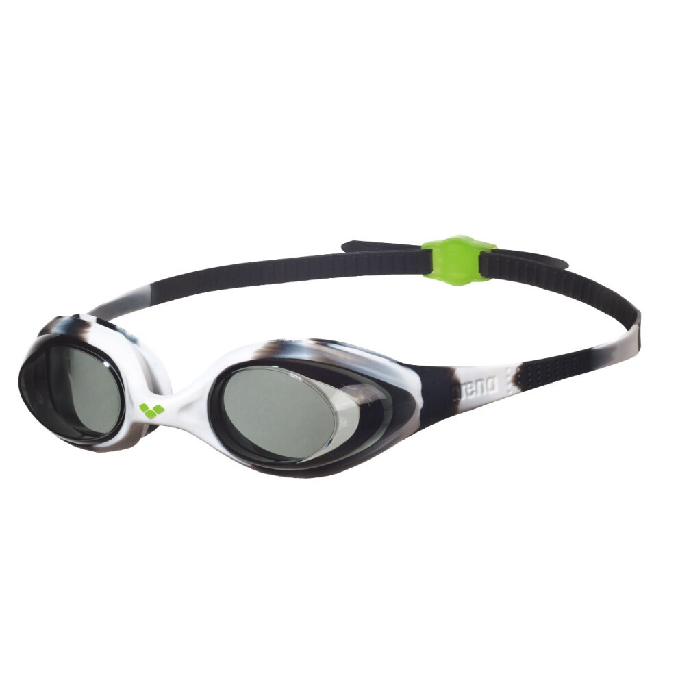Arena Unisex Spider Junior Youth Swim Goggles for Boys and Girls  Black / White / Clear  Non-Mirror Lens