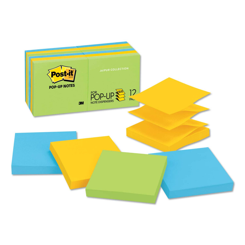 Post-it R33012AU Original Pop-up Refill  3 x 3  Assorted Jaipur Colors  100-Sheet  12/Pack